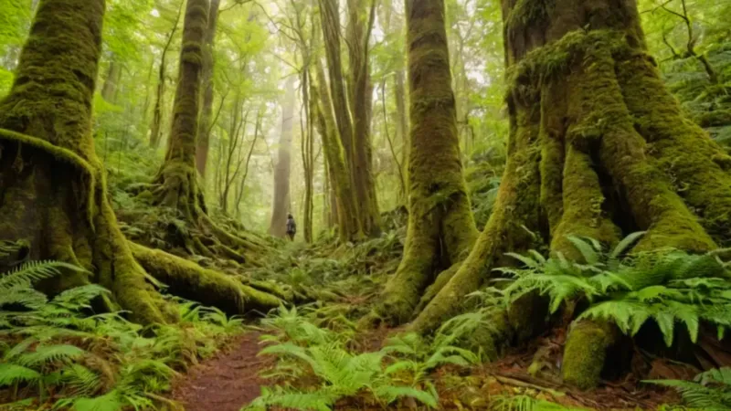 Hombre contempla la monumental selva
