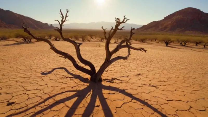 Un hombre solo bajo un árbol desértico