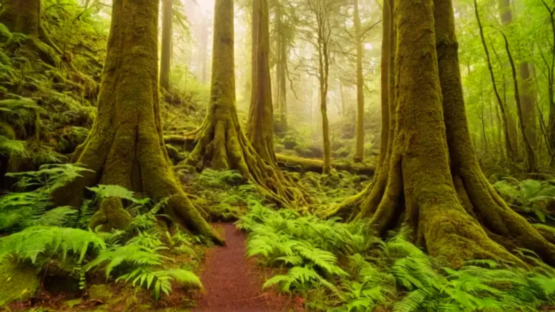Rayos de luz atraviesan el bosque inmenso