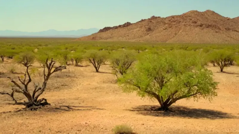 Figura solitaria bajo un árbol del desierto