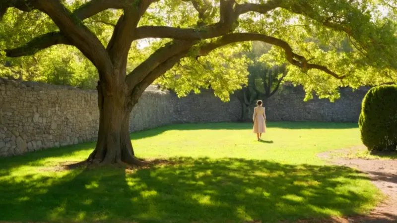 Una mujer contempla un árbol bajo el sol
