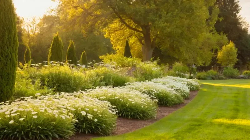 Una persona cuida un jardín soleado