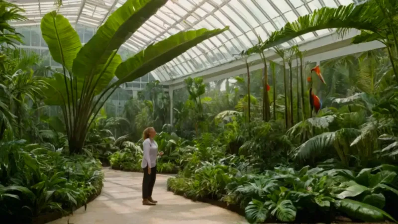 Un cuidador atiende una planta gigante