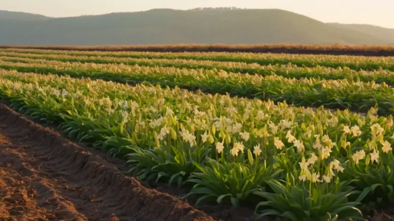 Figura cultivando lirios al atardecer