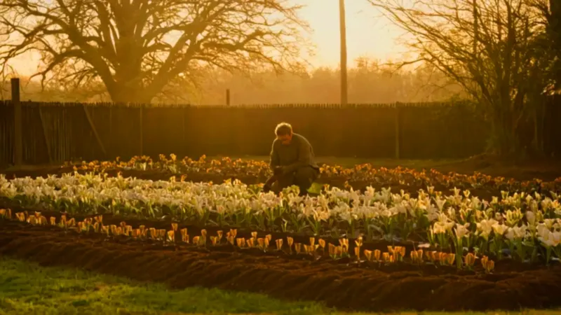 Una persona cuida el jardín en otoño