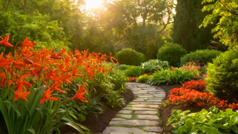 Una figura cuida su jardín al atardecer