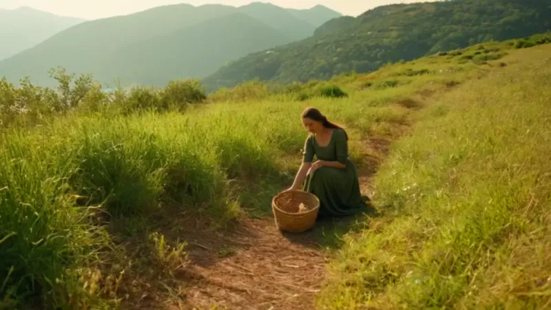 Una campesina cosecha la tierra en soledad