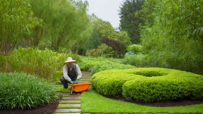 Una persona cuida el bambú del jardín