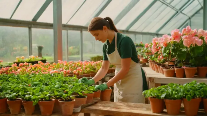 Alguien cuida plantas en un invernadero