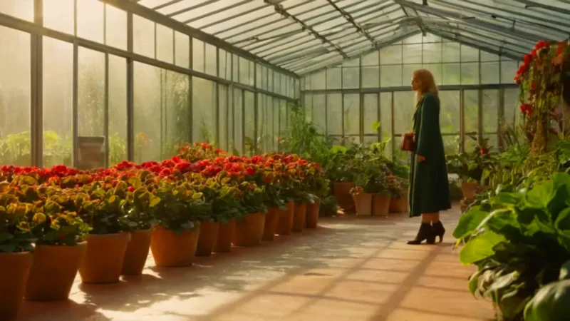 Persona cuidando plantas en un invernadero