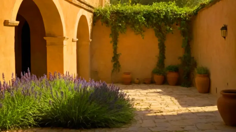 Un jardinero cuida flores en el patio