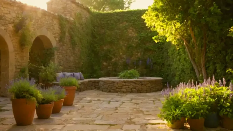 Una persona cuida su jardín soleado