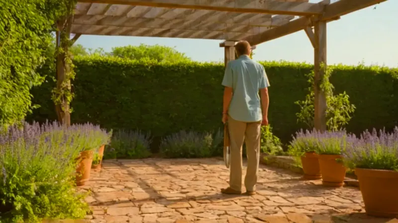 Alguien poda una pérgola en flor