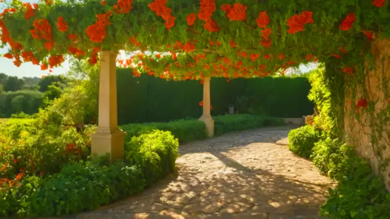 Jardinero podando la enredadera del patio