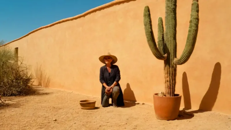 Figura con cactus en un patio árido