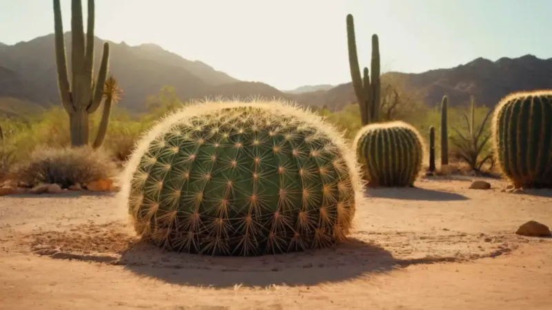 Jardinero cuidando un cactus gigante