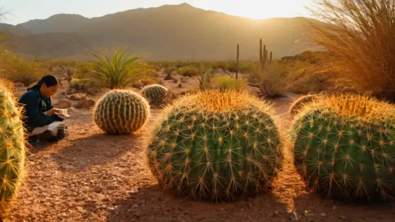 Un gran cactus domina el jardín soleado