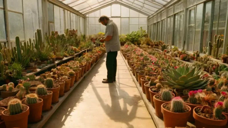 Alguien cultiva cactus en un invernadero