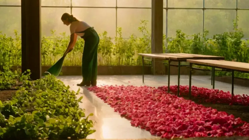 Alguien cuida flores en un invernadero