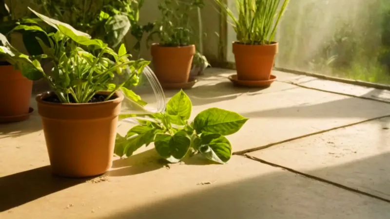 Persona entre plantas en un invernadero luminoso