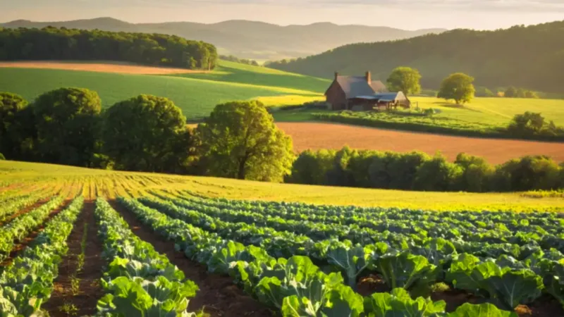 Un campesino trabaja su campo al atardecer