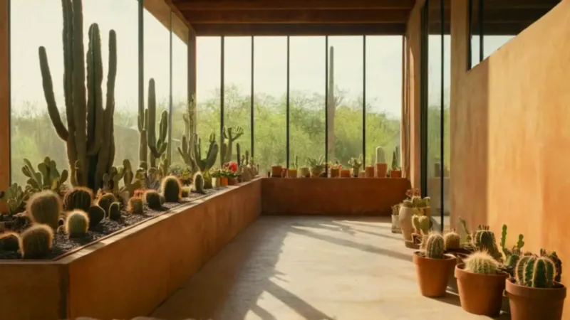 Alguien cuida cactus en un invernadero