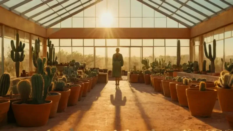 Figura en invernadero lleno de cactus