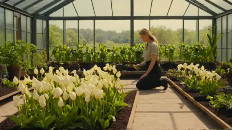 Alguien cuida calas negras en un invernadero