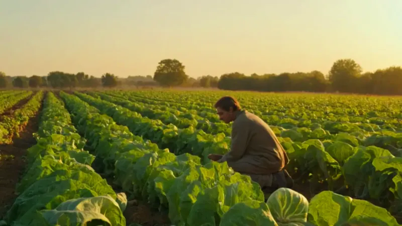 Un campesino cosecha en el campo dorado