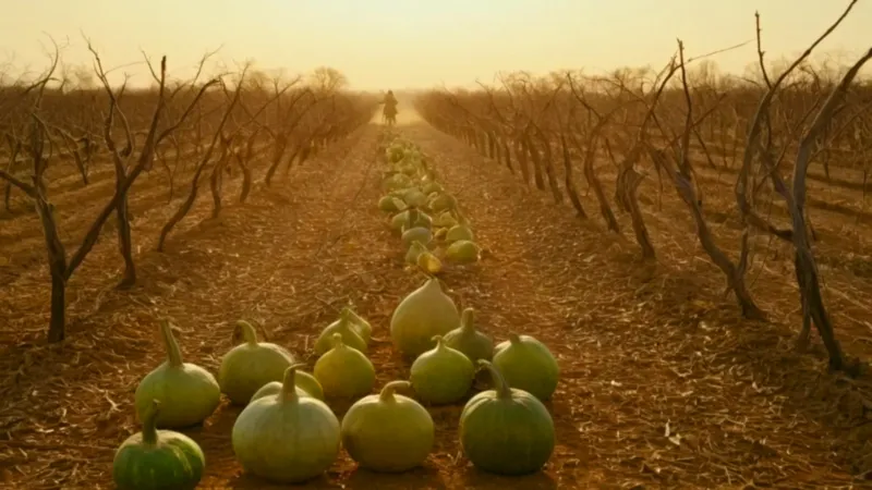 Campesino cosecha calabazas bajo el sol