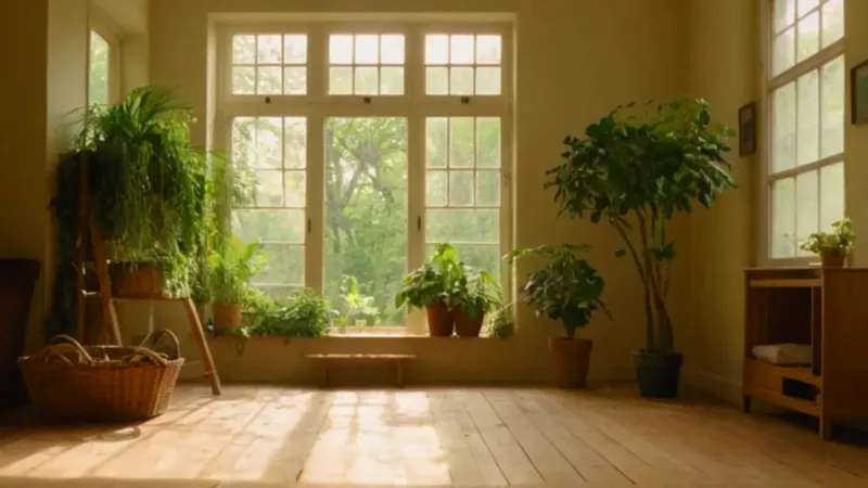 Persona cuidando plantas en un rayo de sol
