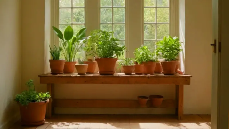 Persona cuida plantas en habitación muy luminosa