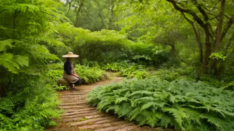 Persona cuida un frondoso jardín de flores