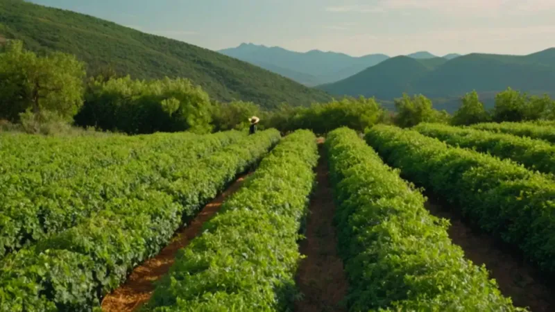 Un campesino cuida su cultivo al sol
