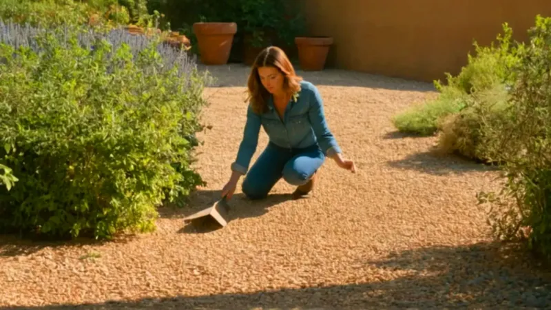 Una persona cuida un jardín soleado
