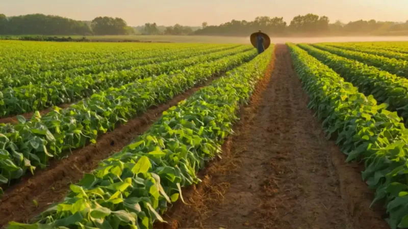 Un campesino trabaja en un campo soleado