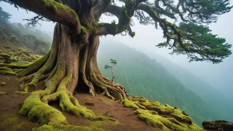 Hombre medita junto al cedro milenario