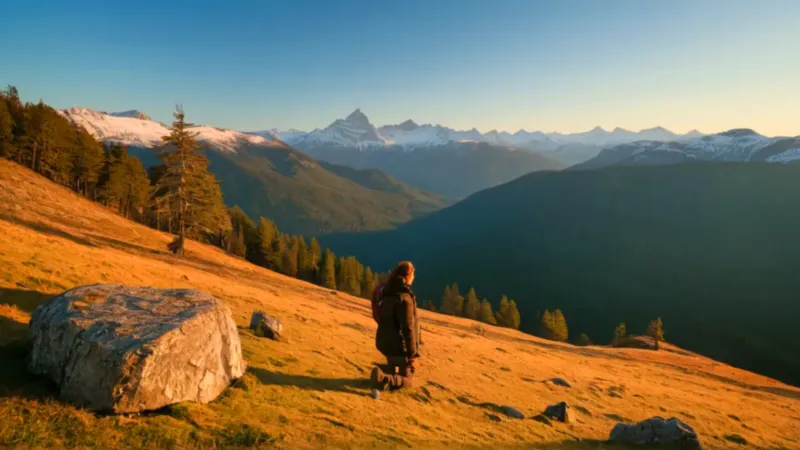 Figura solitaria contempla el vasto paisaje montañoso