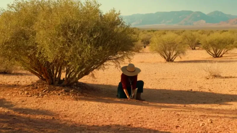 Una persona poda un arbusto del desierto