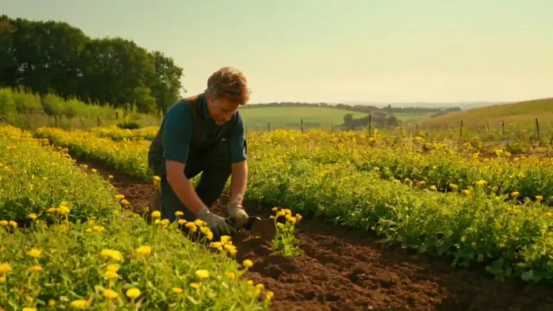 Un jardinero cultiva la tierra en su huerto