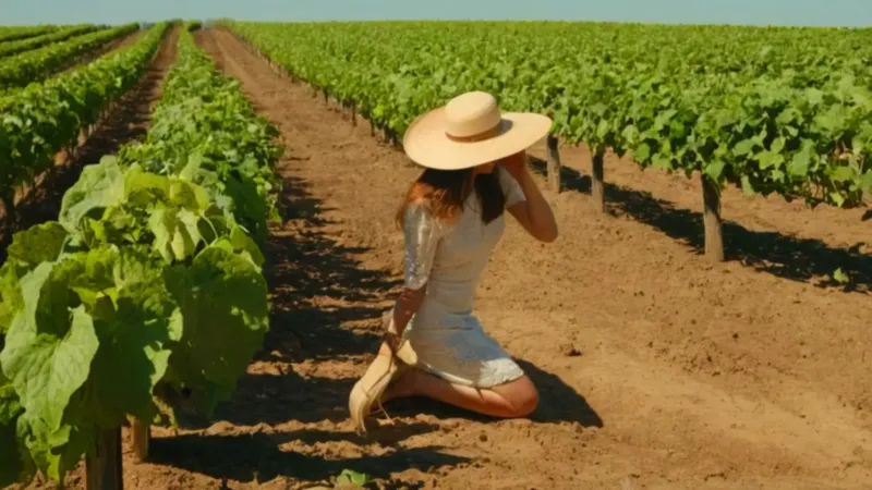 Campesino cultiva calabazas en el campo soleado