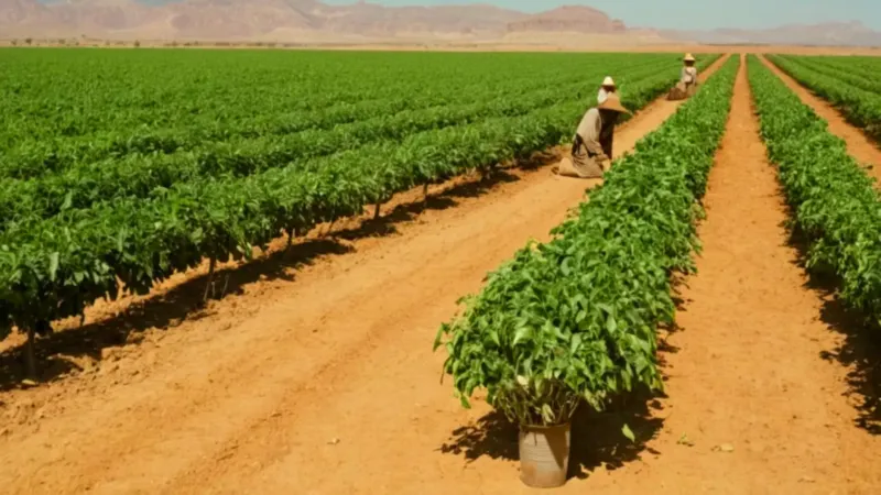 Una persona cosecha chiles bajo el sol