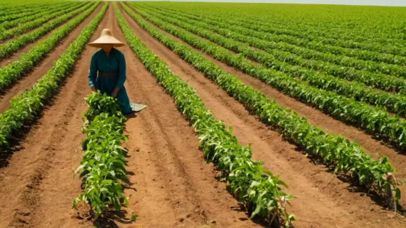Cosecha de chiles bajo el sol