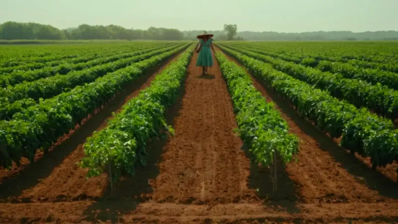Un campesino cosecha chiles al sol