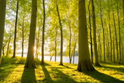Una persona contempla el bosque junto al río