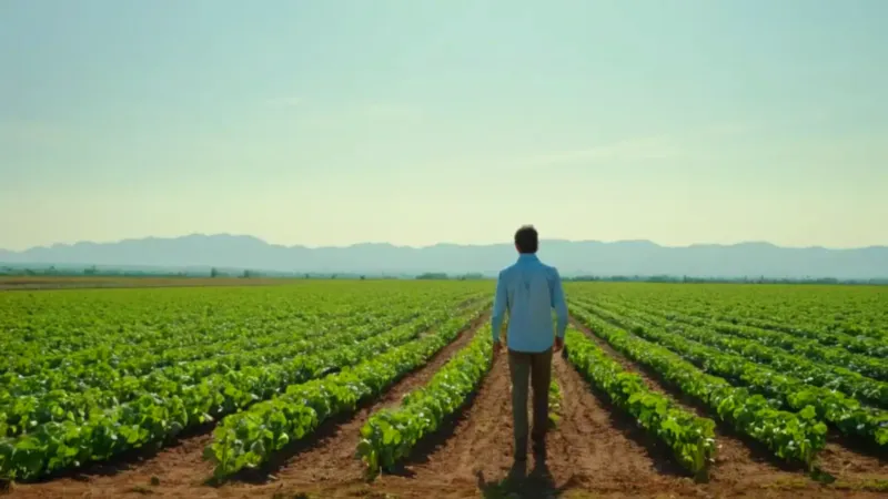 Un agricultor contempla su campo bajo el sol