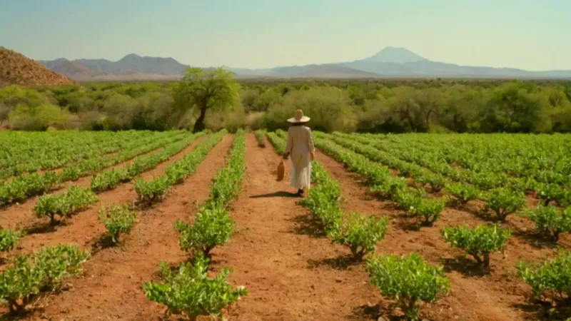 Un hombre cuida su plantación soleada