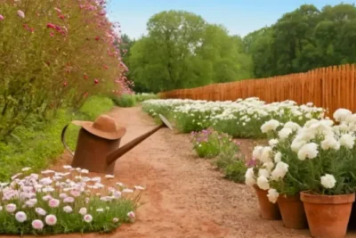 Alguien cuida las flores del jardín