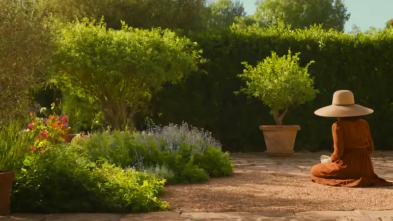 Alguien cuida el jardín bajo el sol