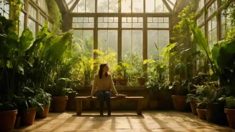 Silueta ante una planta en un invernadero